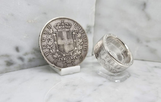 Bague pièce de monnaie 5 Lires d'Italie en argent (coin ring)