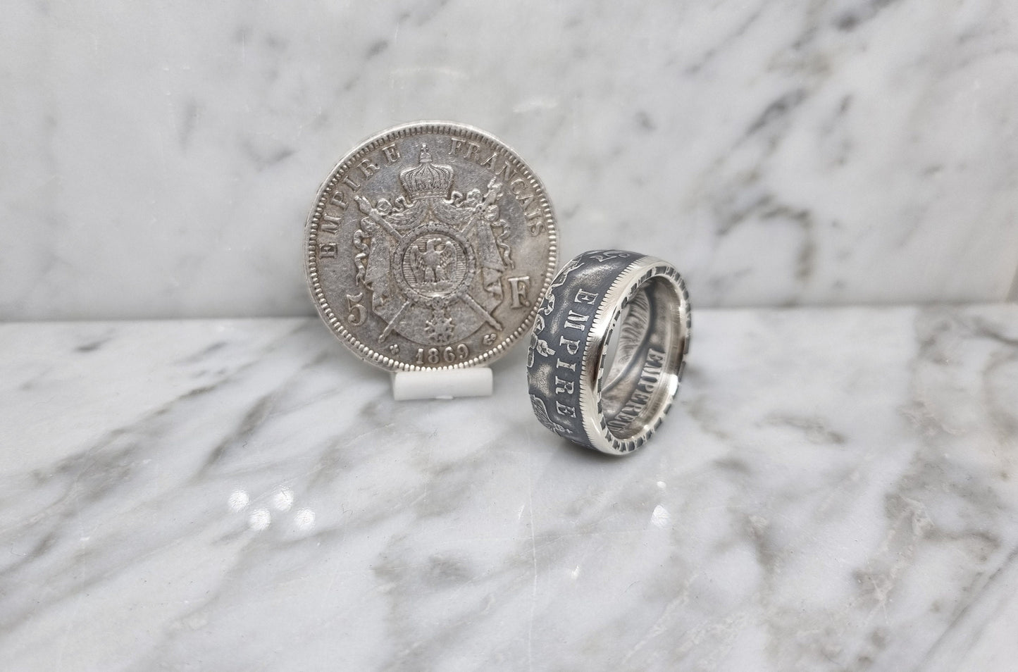 Bague pièce de monnaie 5 Francs Napoléon III en argent (coin ring)