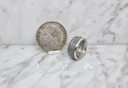 Bague pièce de monnaie 5 Francs Napoléon III visible en argent (coin ring)