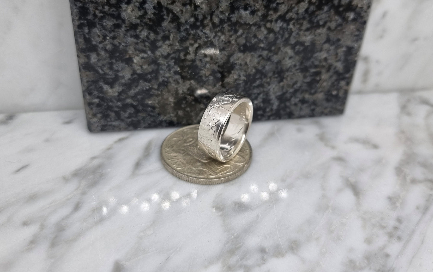 Bague pièce de monnaie 50 Cent d'Australie en argent (coin ring)