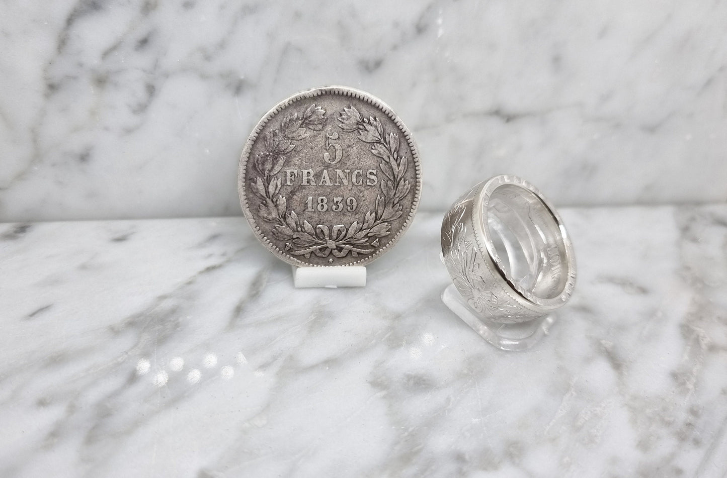 Bague pièce de monnaie 5 Francs Louis Philippe en argent (coin ring)