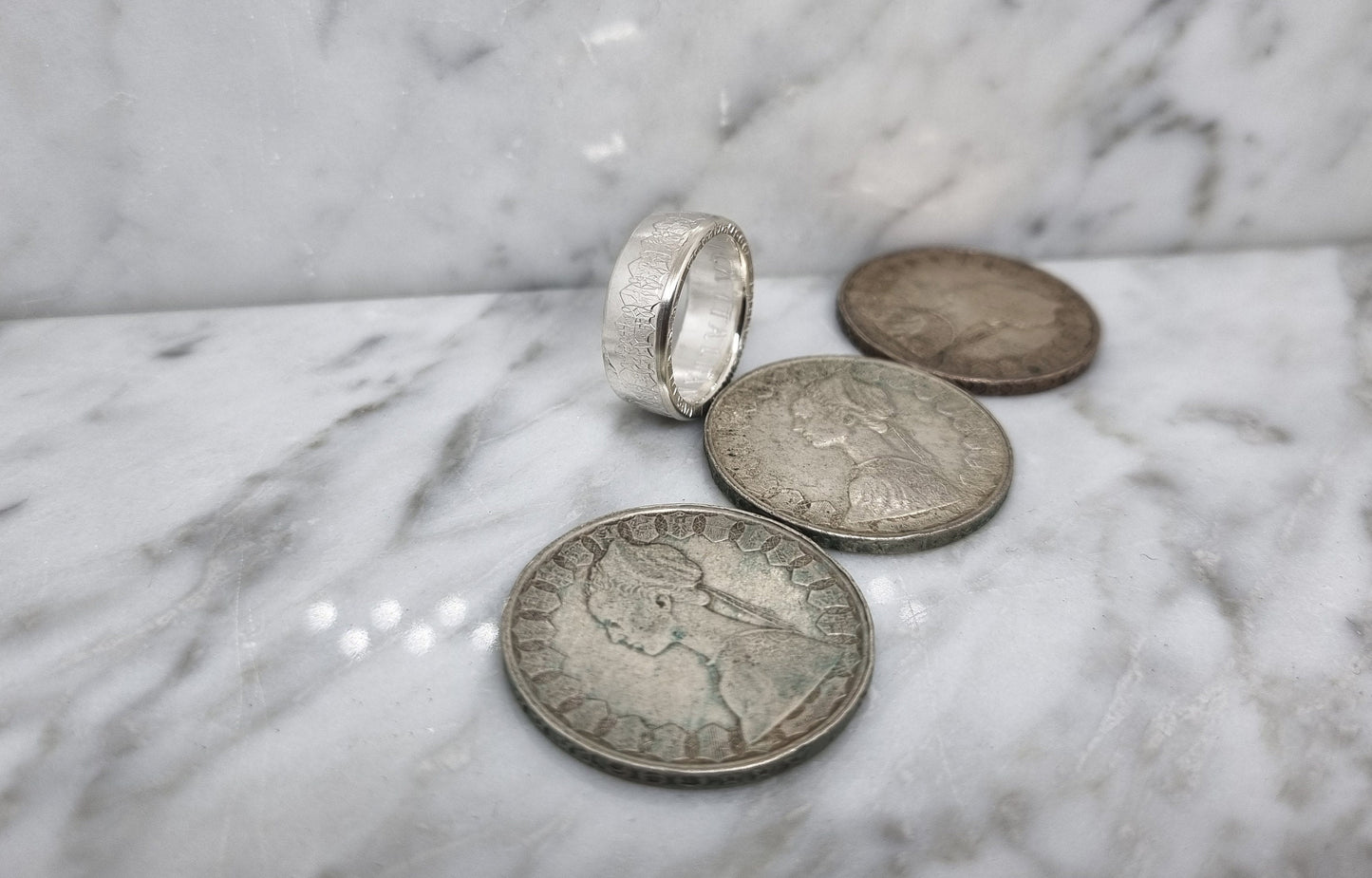 Bague pièce de monnaie 500 lires d’Italie en argent (coin ring)