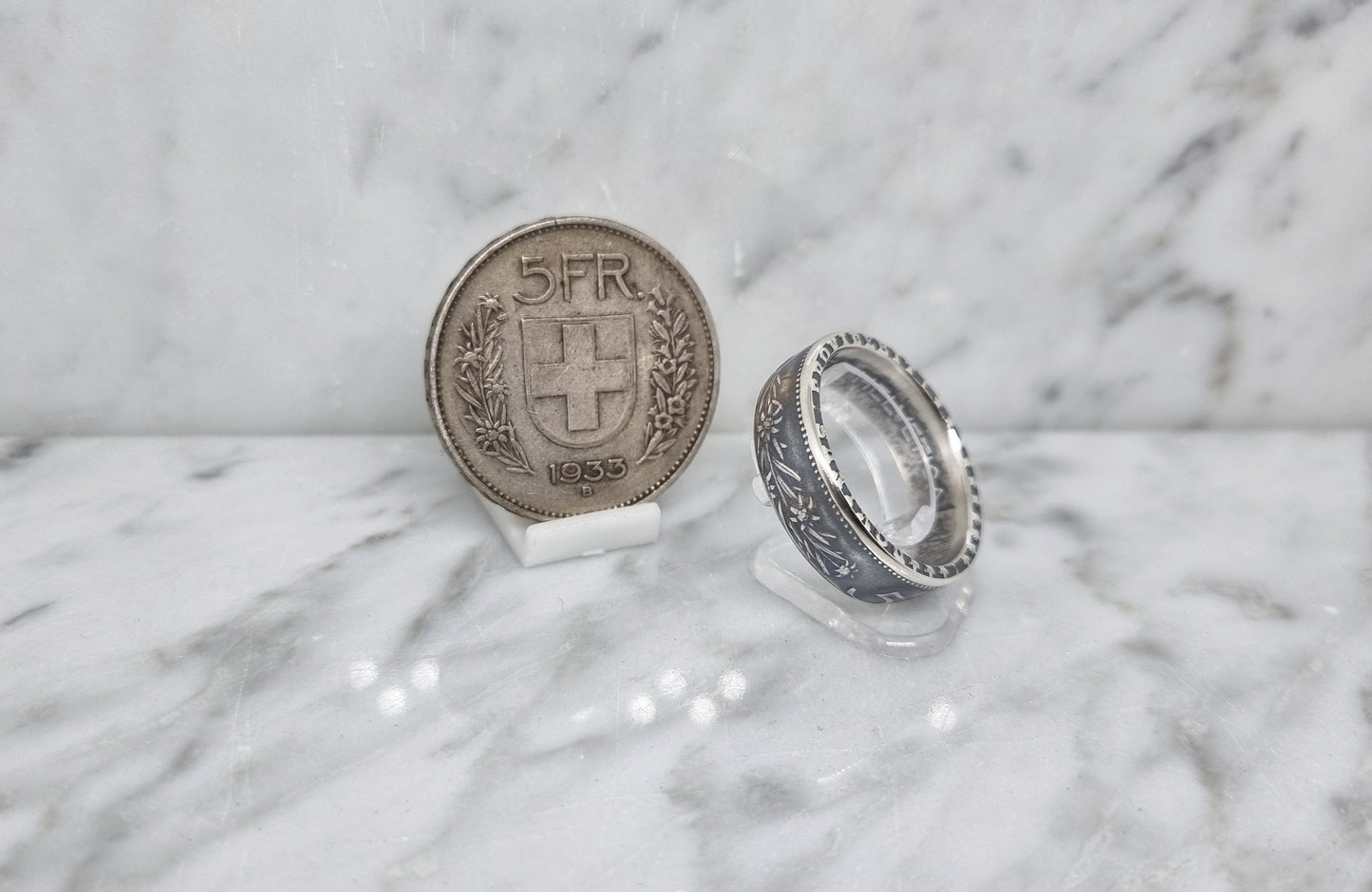 Bague pièce de monnaie 5 Francs Suisse en argent (coin ring)