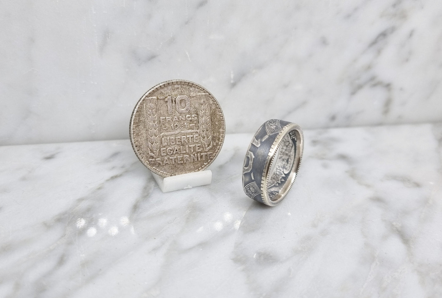 Bague pièce de monnaie 10 Francs Turin en argent (coin ring)