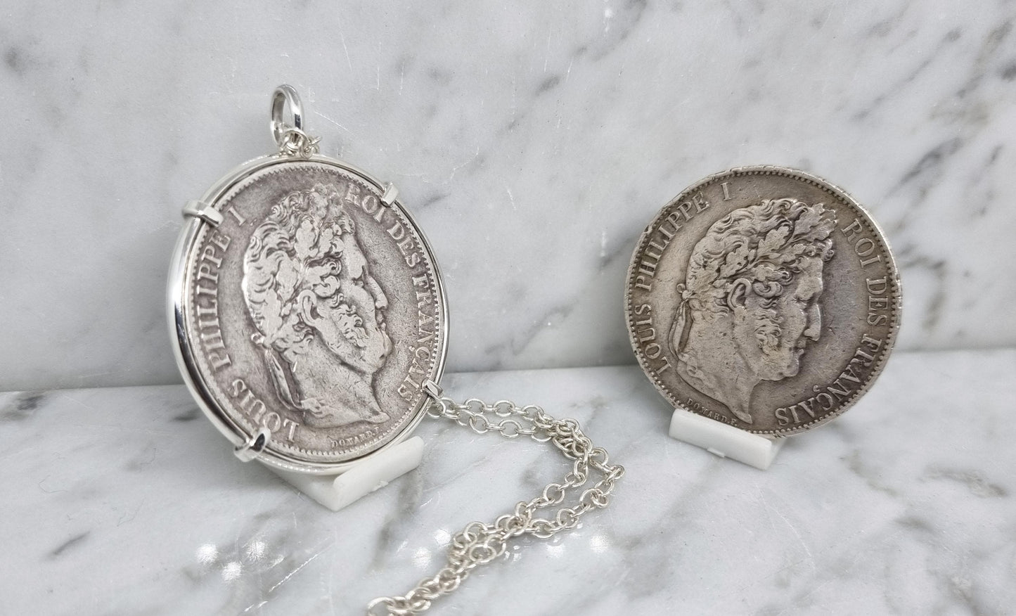 Pendentif pièce de monnaie 5 Francs Louis Philippe en argent fait main