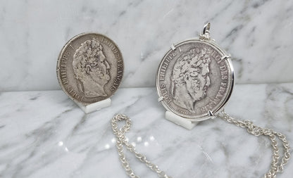 Pendentif pièce de monnaie 5 Francs Louis Philippe en argent fait main