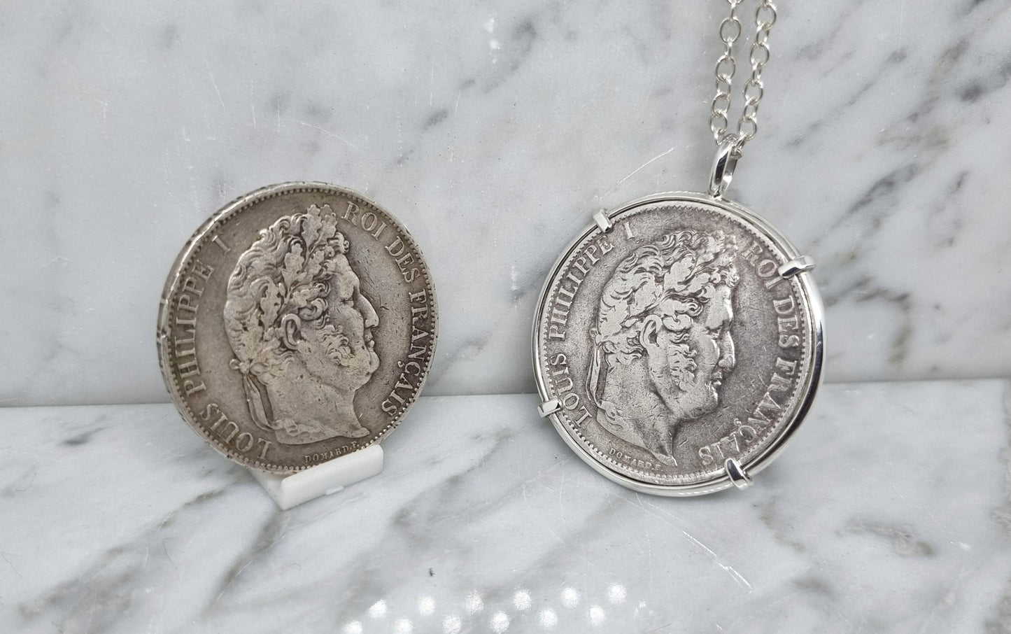 Pendentif pièce de monnaie 5 Francs Louis Philippe en argent fait main