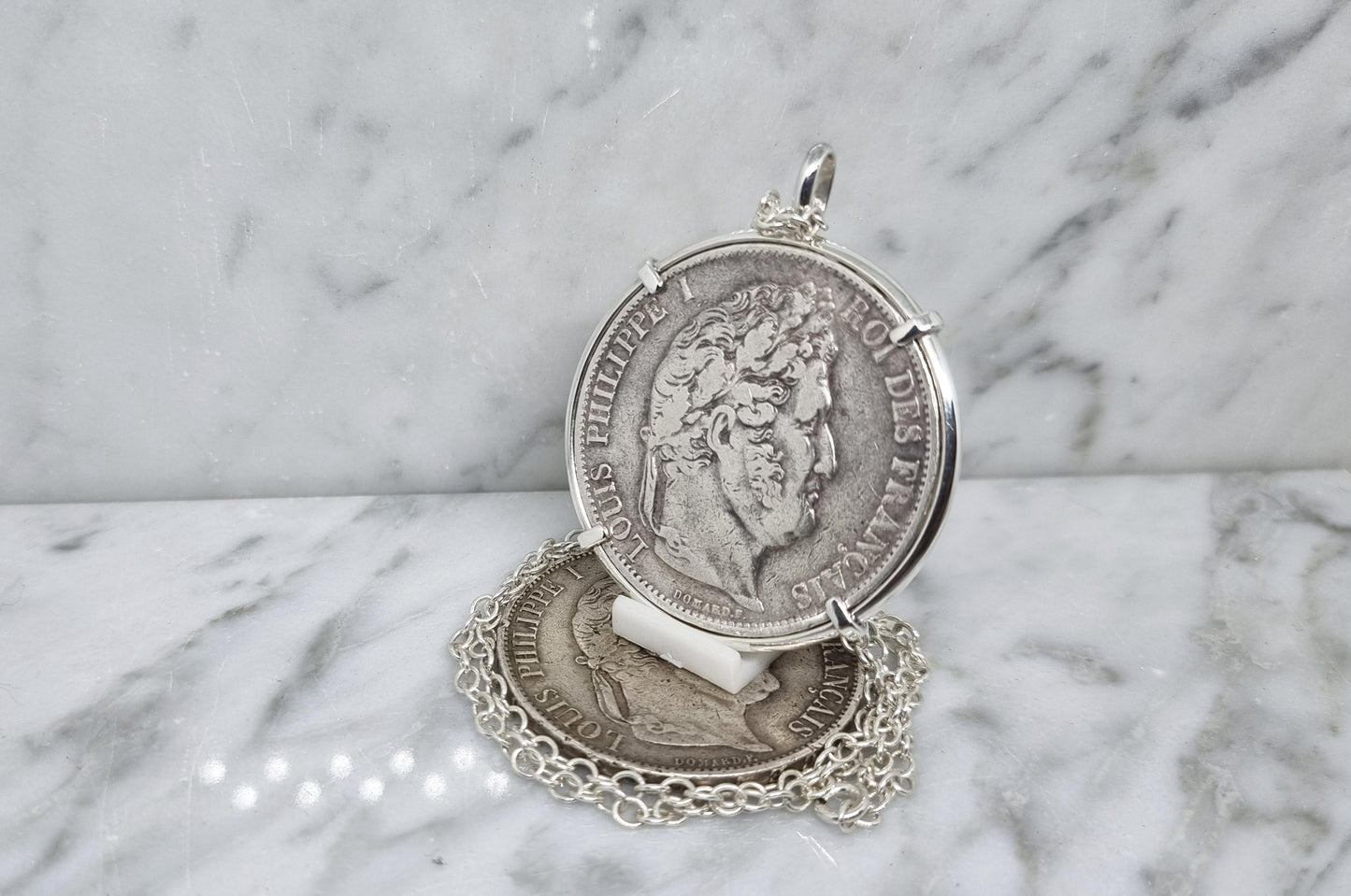 Pendentif pièce de monnaie 5 Francs Louis Philippe en argent fait main