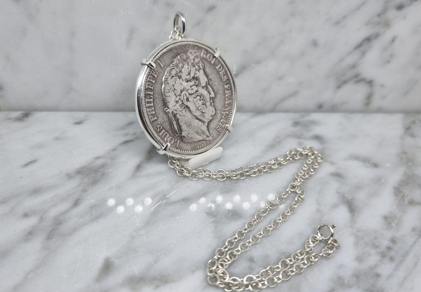 Pendentif pièce de monnaie 5 Francs Louis Philippe en argent fait main