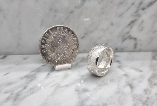 Bague pièce de monnaie 5 Francs Napoléon 1er en argent (coin ring)