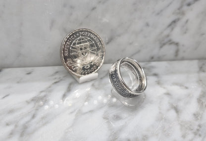 Bague pièce de monnaie 1000 Escudos " Louis de Camoes" du Portugal en argent (coin ring)