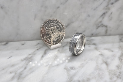 Bague pièce de monnaie 1000 Escudos " Louis de Camoes" du Portugal en argent (coin ring)