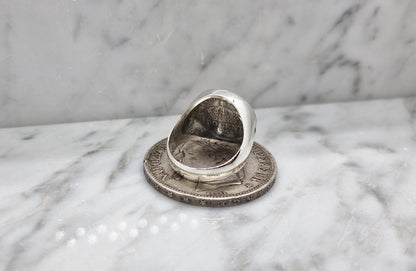 Chevalière massive pièce de monnaie 50 centimes Napoléon III en argent serti de deux saphirs (coin ring)