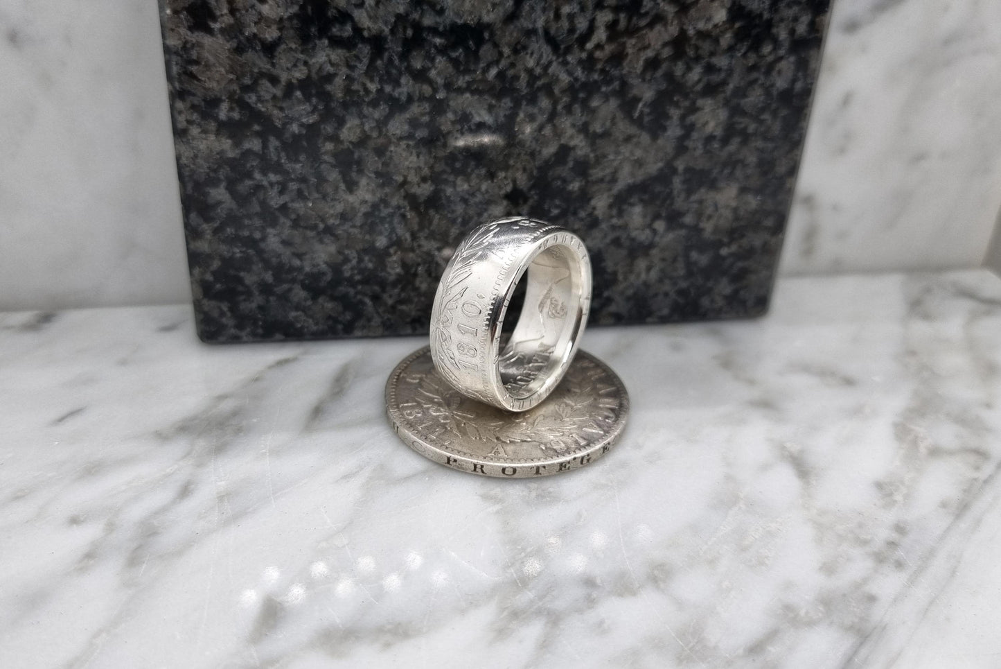 Bague pièce de monnaie 5 Francs Napoléon 1er en argent (coin ring)