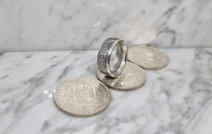 Bague pièce de monnaie 1000 Escudos " Louis de Camoes" du Portugal en argent (coin ring)